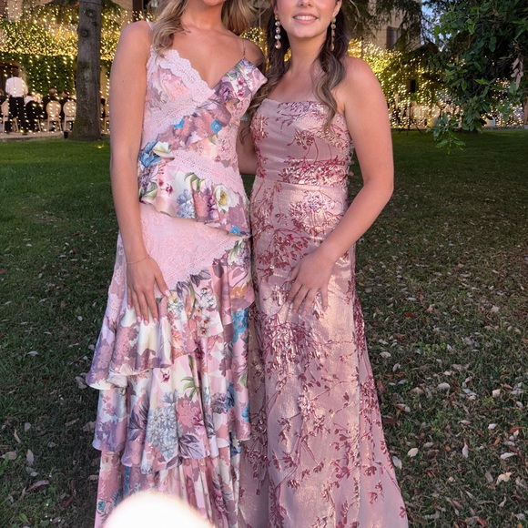 Rene Ruiz Strapless Floral Gown in Pink and Cream - Picture 7 of 7